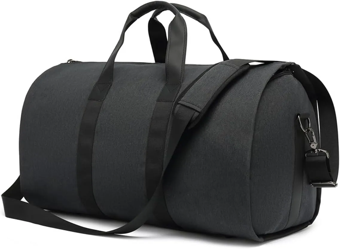 2 In 1 Hanging Suitcase Suit Business Travel Bag, Waterproof Convertible Travel Garment Bag, Carry on Garment Duffel Bag (Black)
