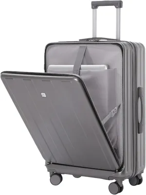 20 Inch Carry on Luggage, TSA Approved, Hardshell Travel Suitcase with Silent Spinner Wheels & USB Charging, Cup Holder, Front Opening