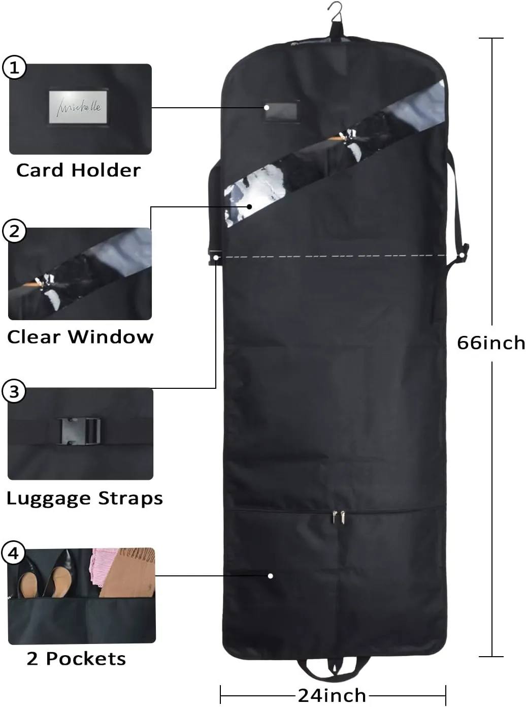 66'' Tri-fold Extra Long Dress Garment Bag, Premium & Breathable Tear-resistant Hanging Suit Cover for Travel and Storage