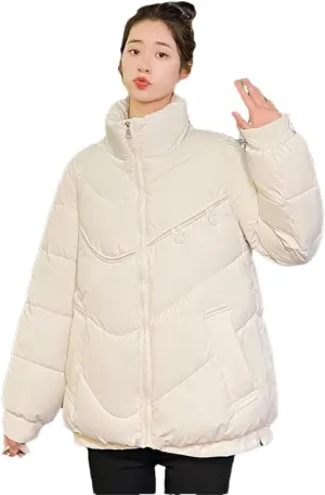 Adhdyuud Women Casual Loose Cotton-Padded Coat With Pocket Casual Turtleneck Warm Outwear Tops