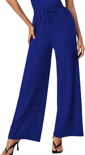 ALSOGO Womens Wide Leg Pants Casual Elastic High Waisted Pants Loose Straight Leg Pants Drawstring with Pockets