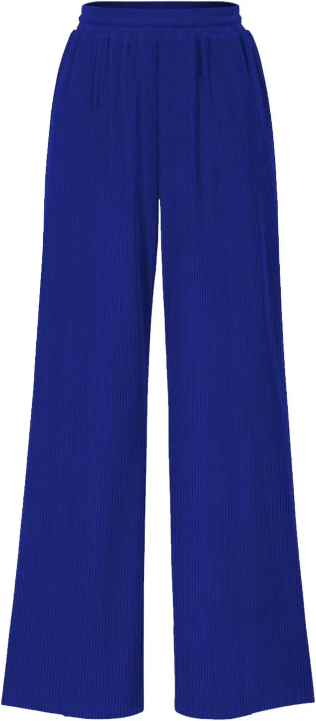ALSOGO Womens Wide Leg Pants Casual Elastic High Waisted Pants Loose Straight Leg Pants Drawstring with Pockets