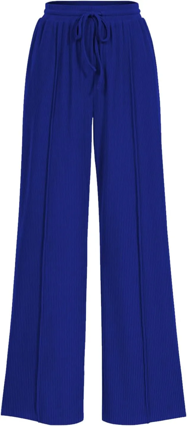 ALSOGO Womens Wide Leg Pants Casual Elastic High Waisted Pants Loose Straight Leg Pants Drawstring with Pockets