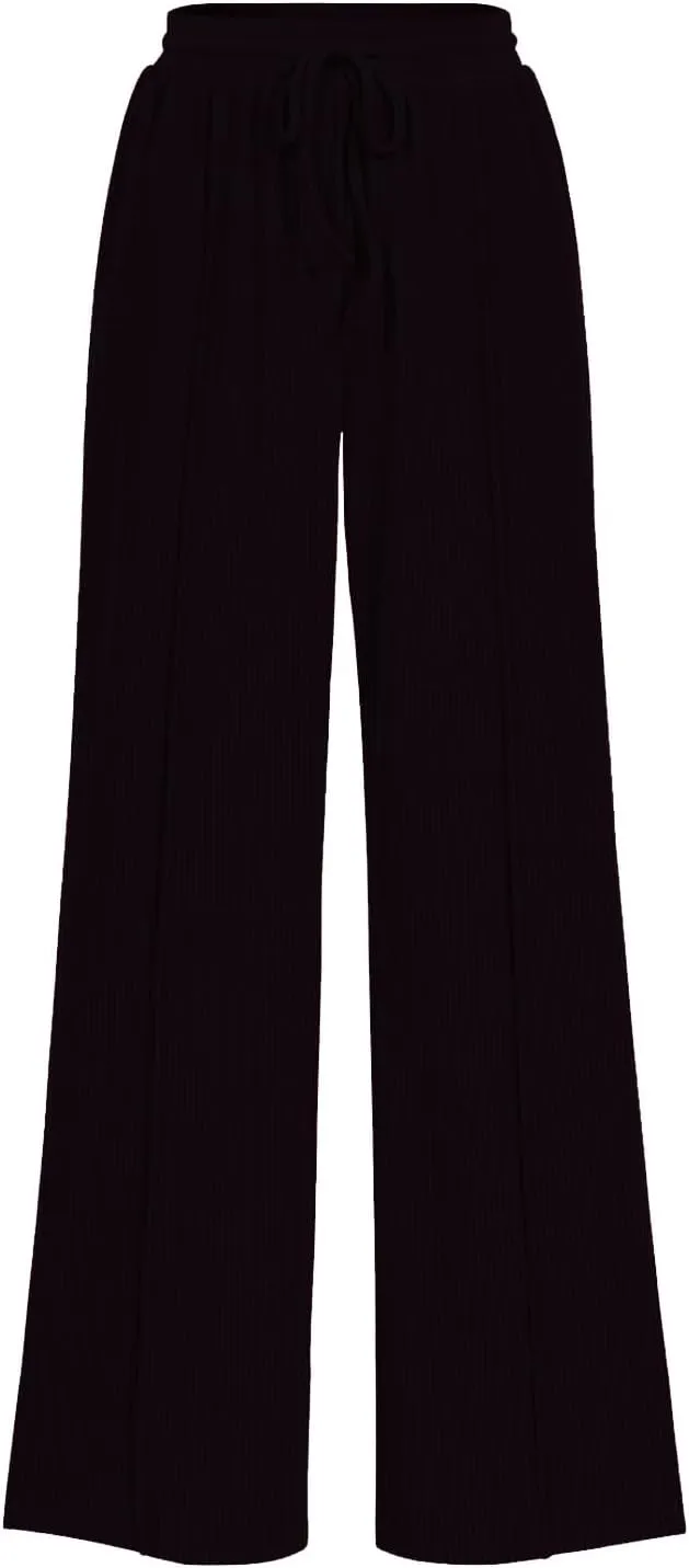 ALSOGO Womens Wide Leg Pants Casual Elastic High Waisted Pants Loose Straight Leg Pants Drawstring with Pockets