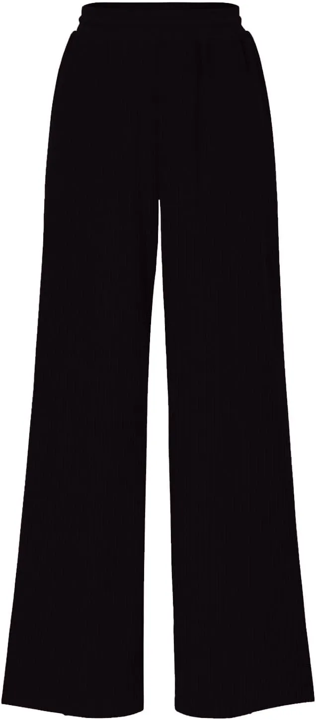 ALSOGO Womens Wide Leg Pants Casual Elastic High Waisted Pants Loose Straight Leg Pants Drawstring with Pockets