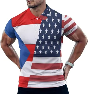 American P.R. State Flag Mens Polo Shirts Quick Dry Short Sleeve Golf Slim Fit T Shirt