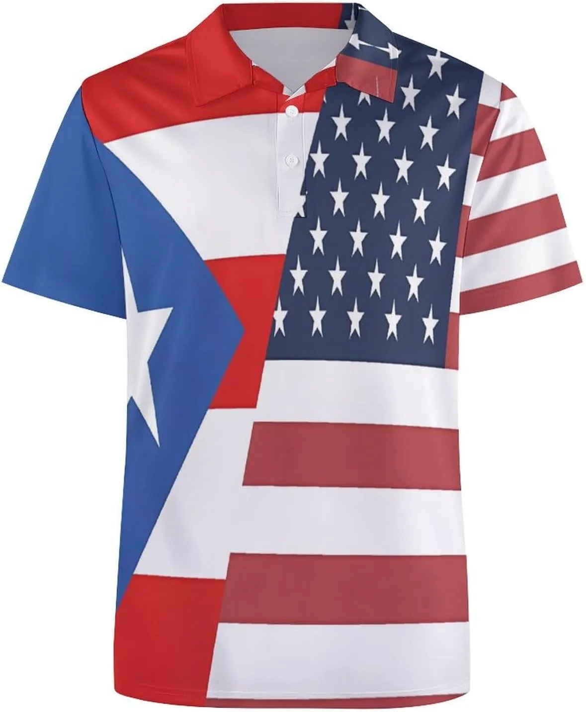 American P.R. State Flag Mens Polo Shirts Quick Dry Short Sleeve Golf Slim Fit T Shirt