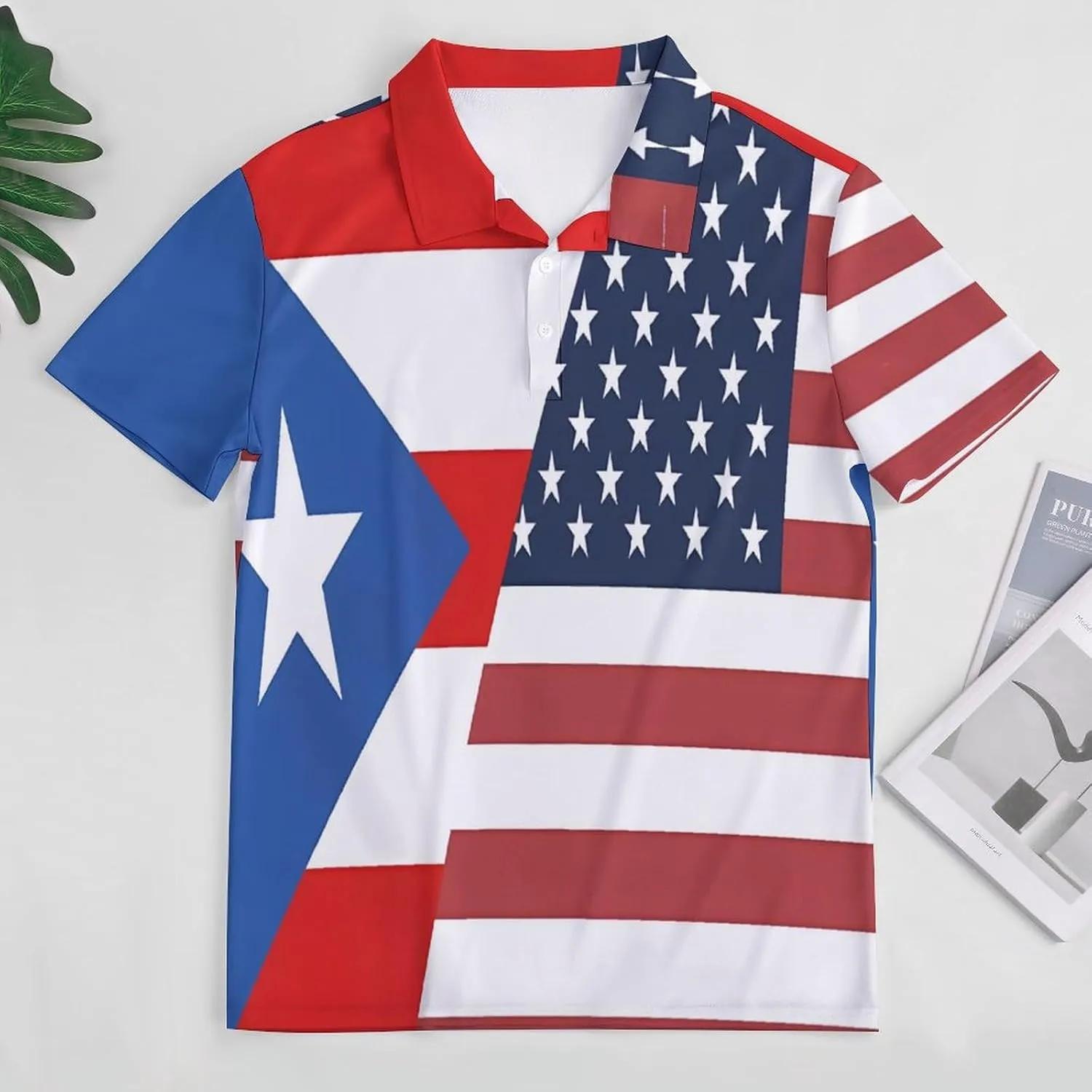 American P.R. State Flag Mens Polo Shirts Quick Dry Short Sleeve Golf Slim Fit T Shirt