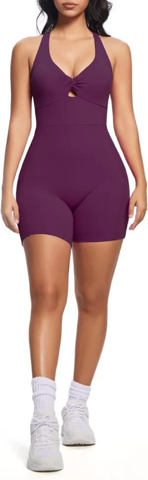 Aoxjox Twist Front and Back Workout Lola Romper for Women - High-Waist One Piece Scrunch Gym Yoga Sports Jumpsuit