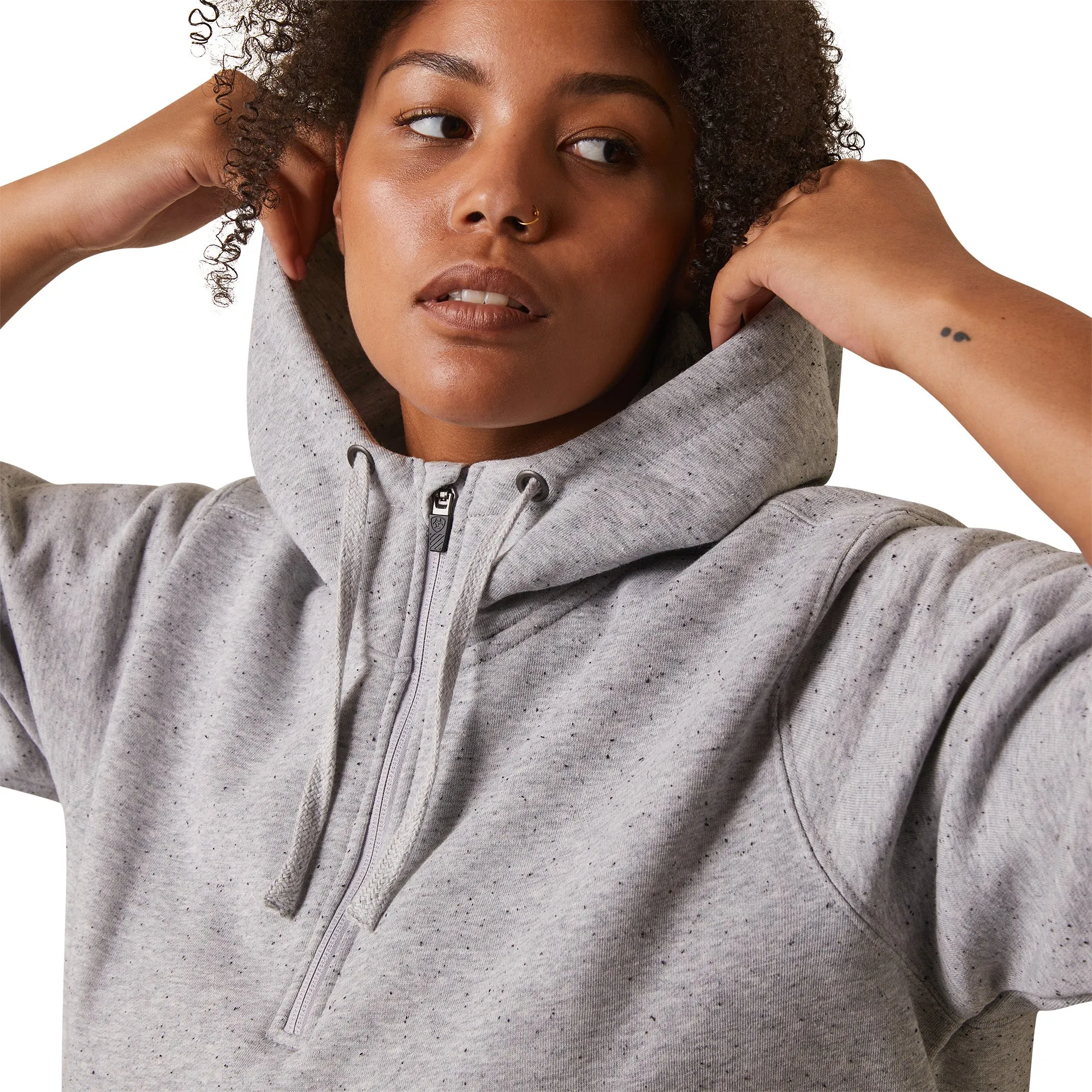 Ariat® Ladies Rebar Skill Set Heather Grey 1/2 Zip Hoodie 10043546