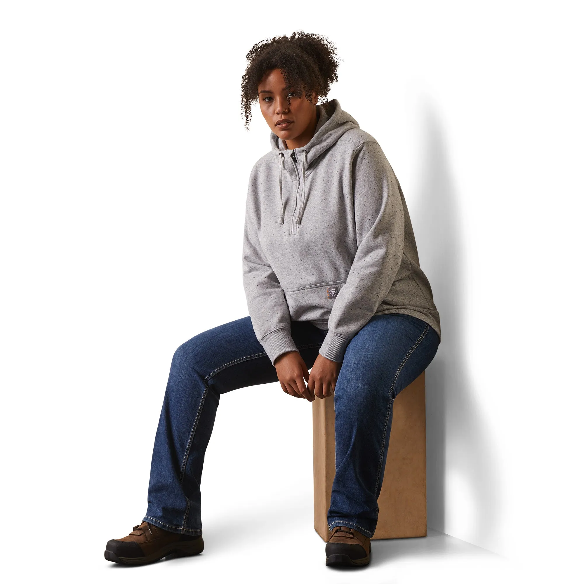 Ariat® Ladies Rebar Skill Set Heather Grey 1/2 Zip Hoodie 10043546