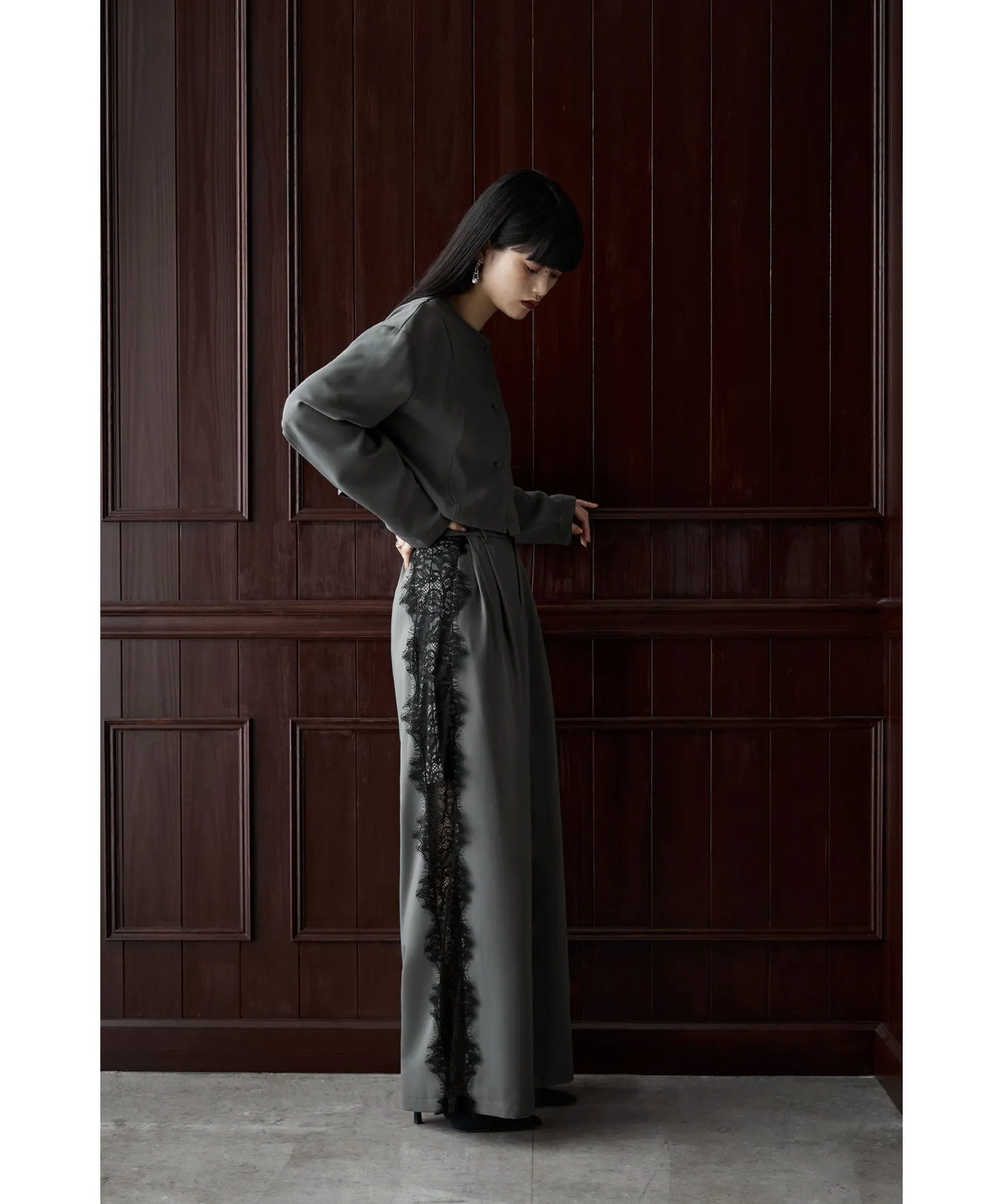 Asymmetry design jacket & Side lace pants SET UP