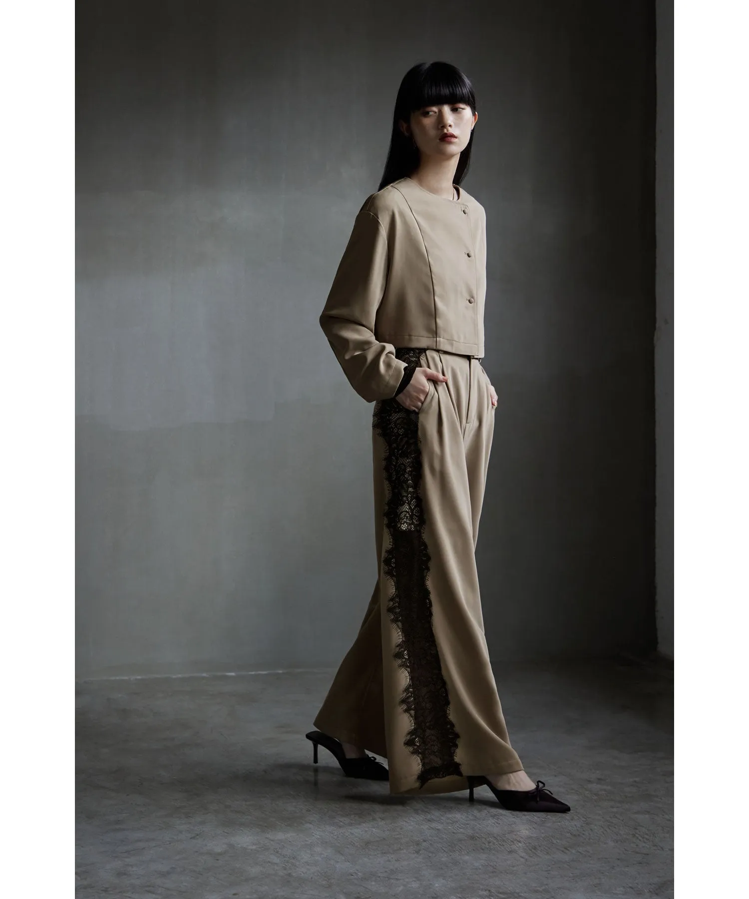 Asymmetry design jacket & Side lace pants SET UP
