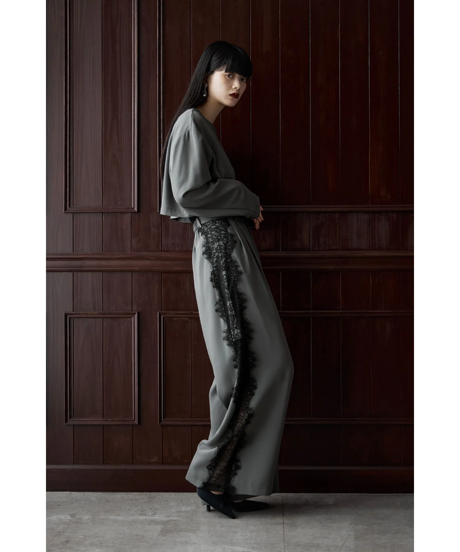 Asymmetry design jacket & Side lace pants SET UP