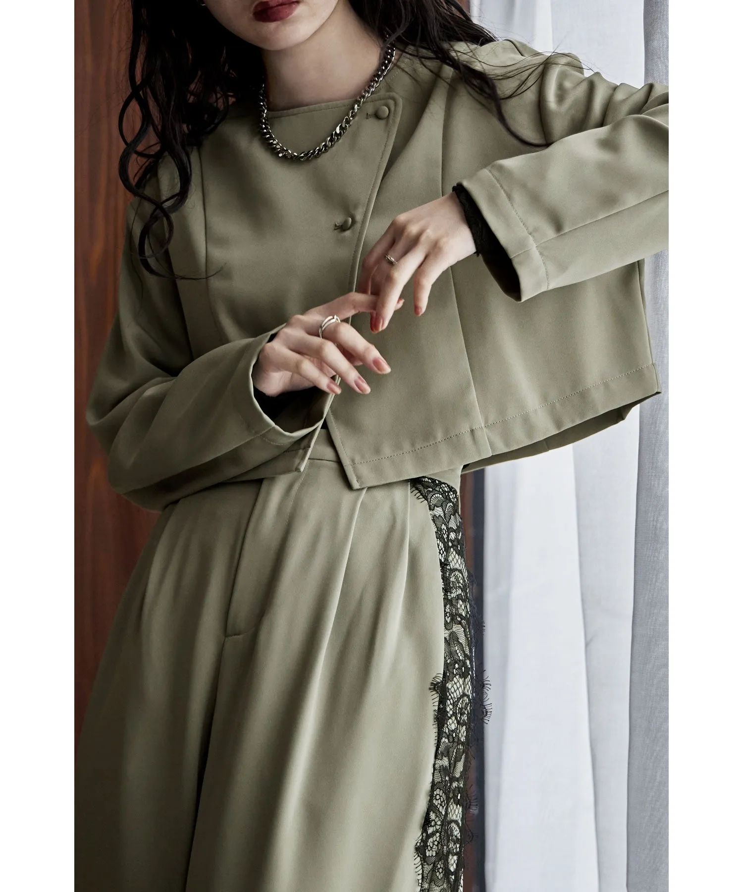 Asymmetry design jacket & Side lace pants SET UP