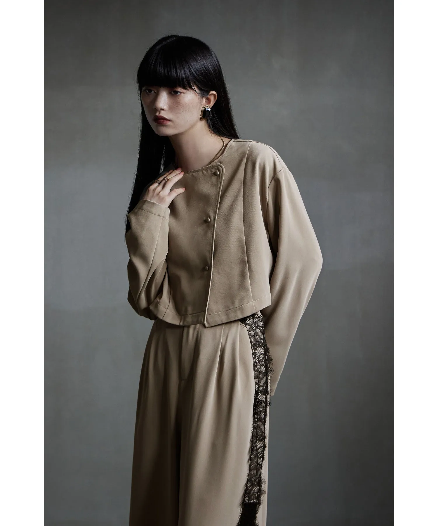 Asymmetry design jacket & Side lace pants SET UP