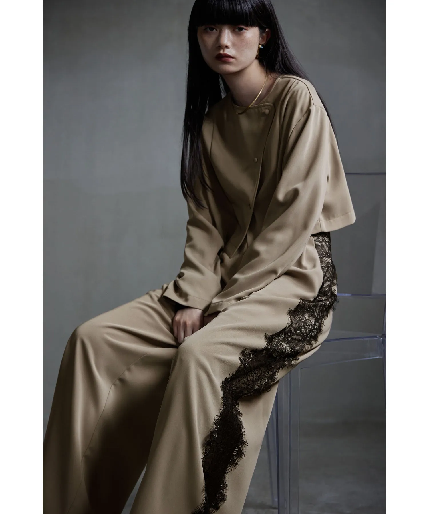 Asymmetry design jacket & Side lace pants SET UP