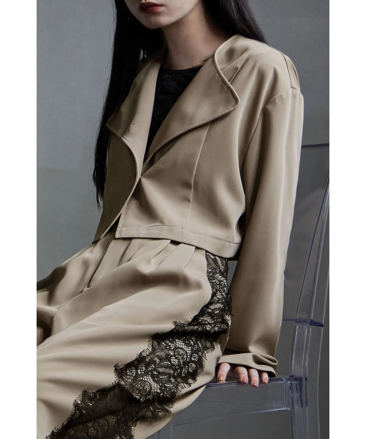 Asymmetry design jacket & Side lace pants SET UP
