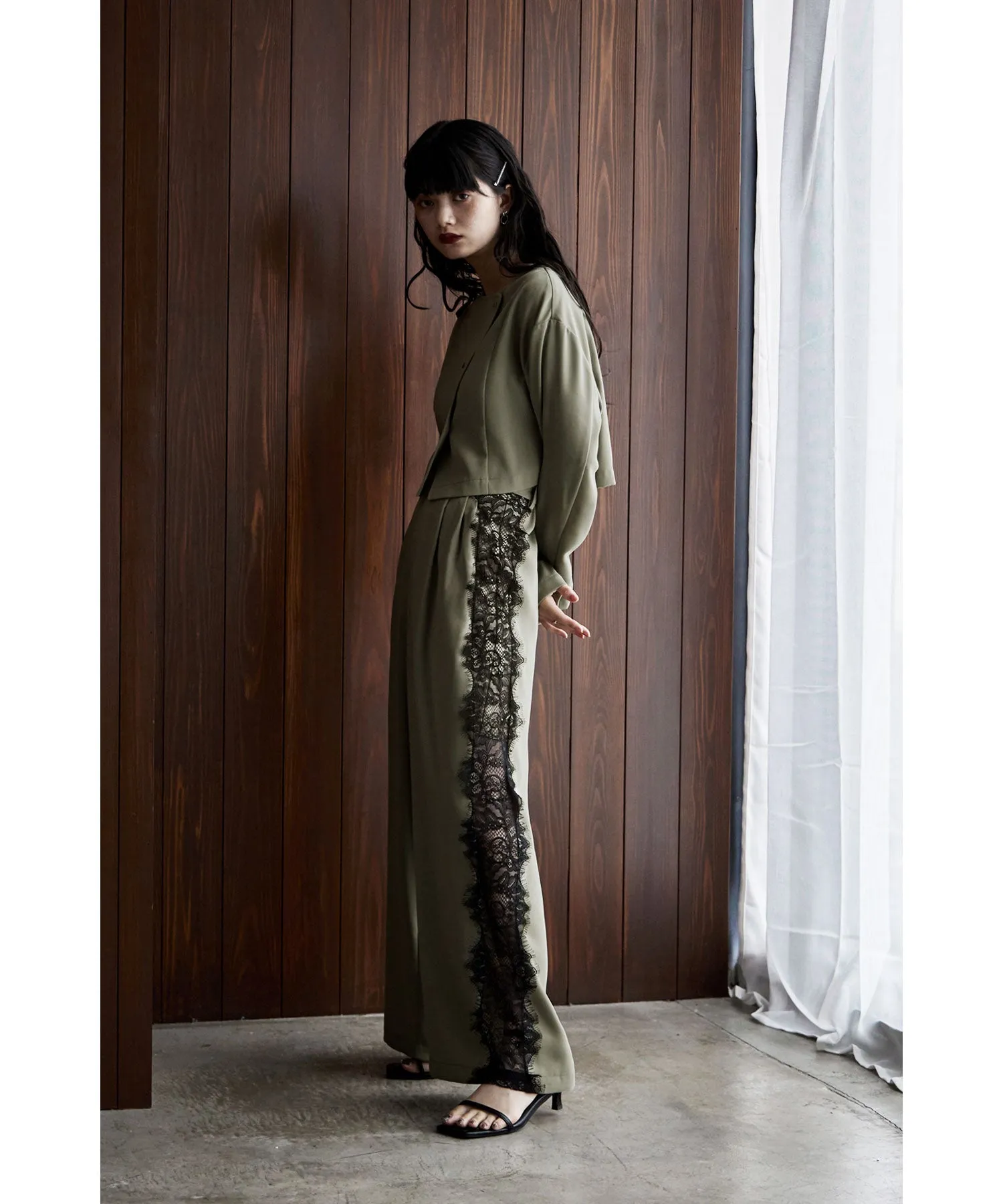 Asymmetry design jacket & Side lace pants SET UP