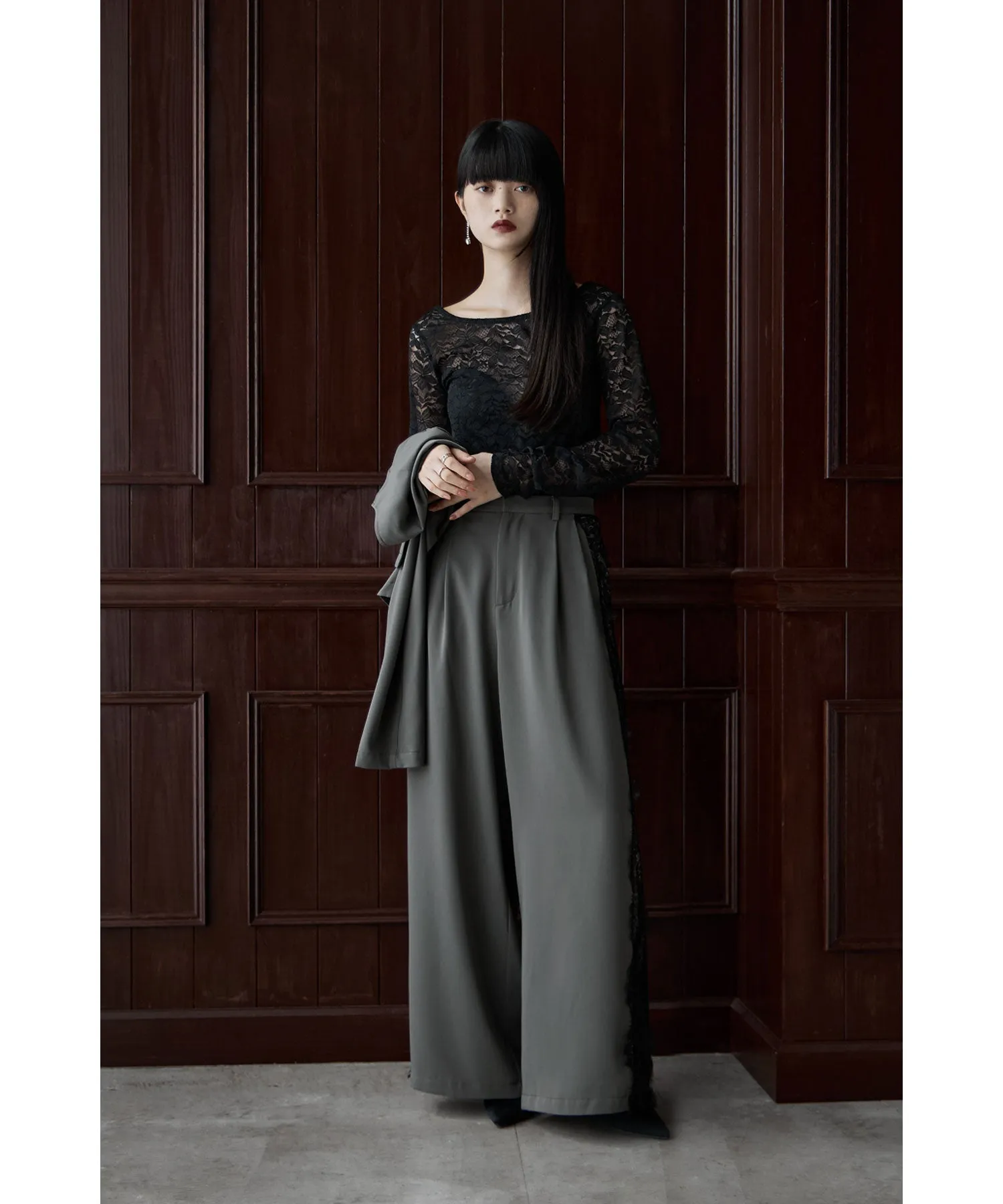 Asymmetry design jacket & Side lace pants SET UP