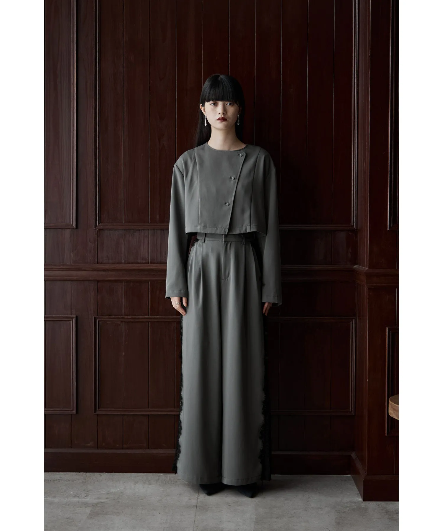 Asymmetry design jacket & Side lace pants SET UP