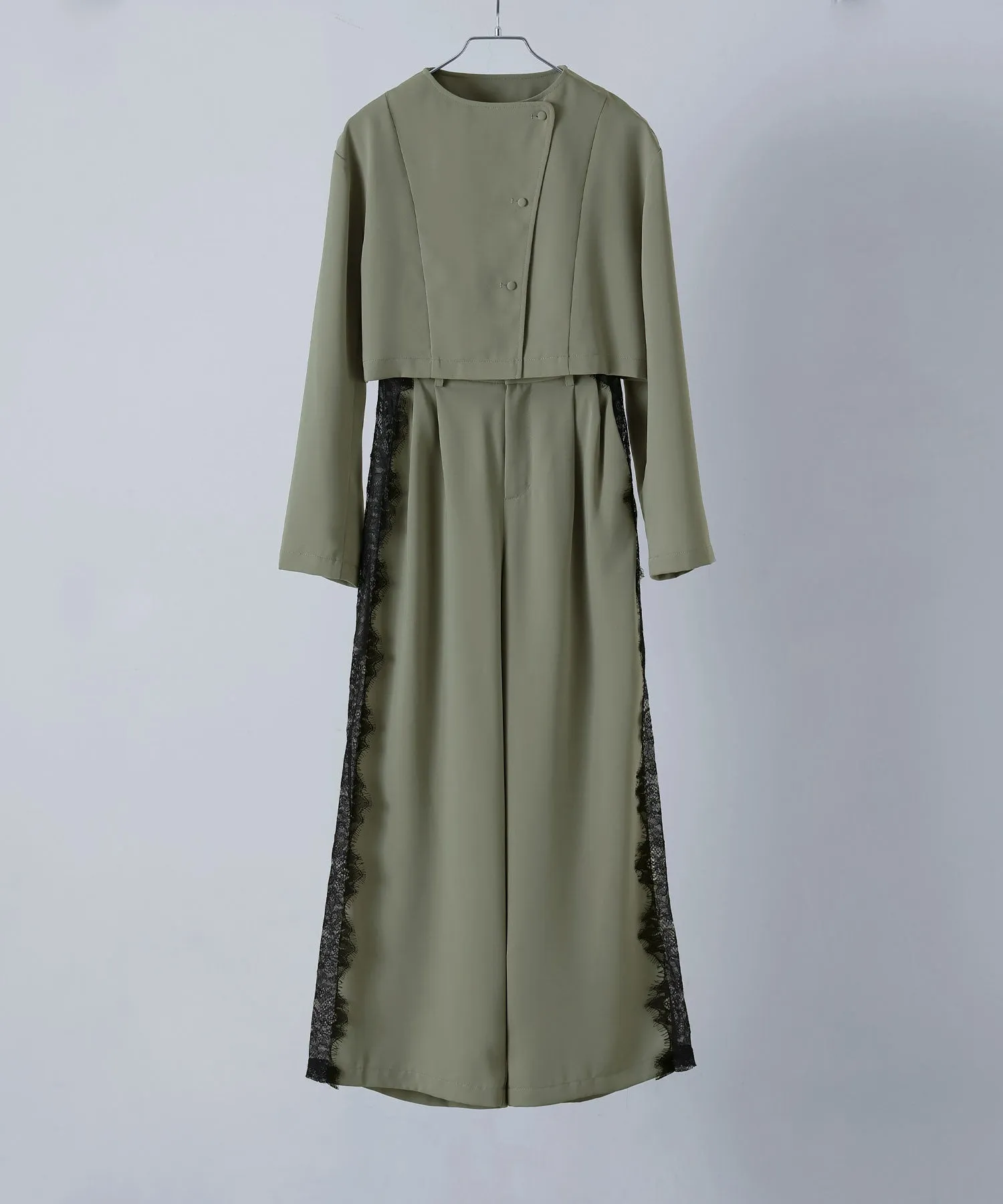 Asymmetry design jacket & Side lace pants SET UP
