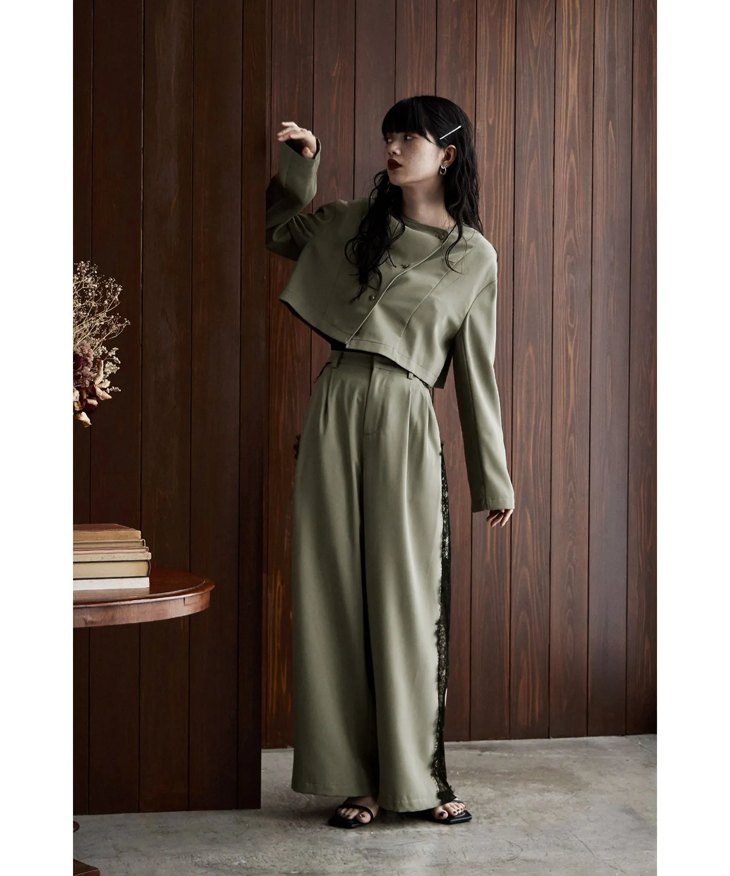 Asymmetry design jacket & Side lace pants SET UP
