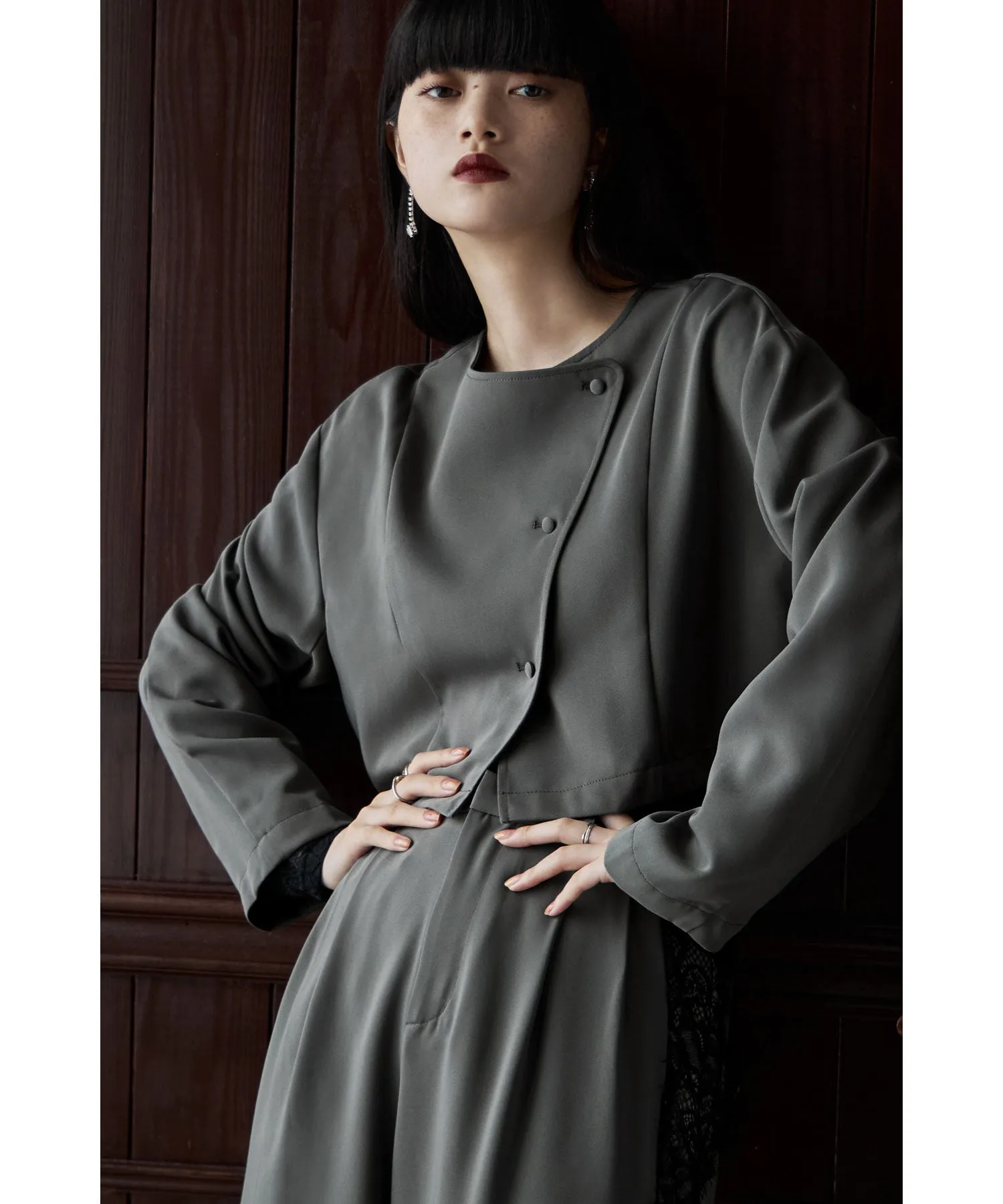 Asymmetry design jacket & Side lace pants SET UP