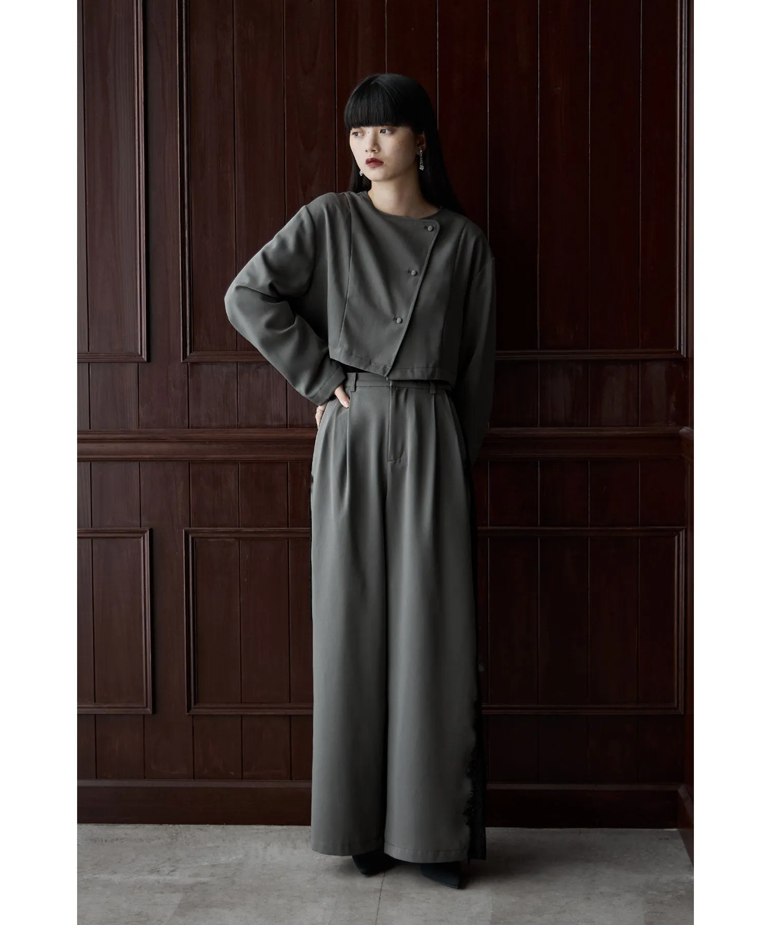 Asymmetry design jacket & Side lace pants SET UP