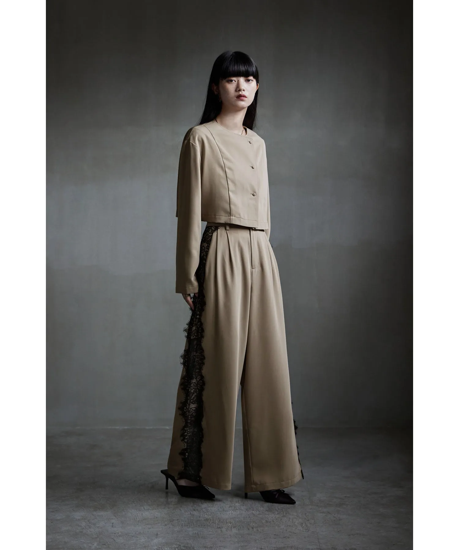 Asymmetry design jacket & Side lace pants SET UP