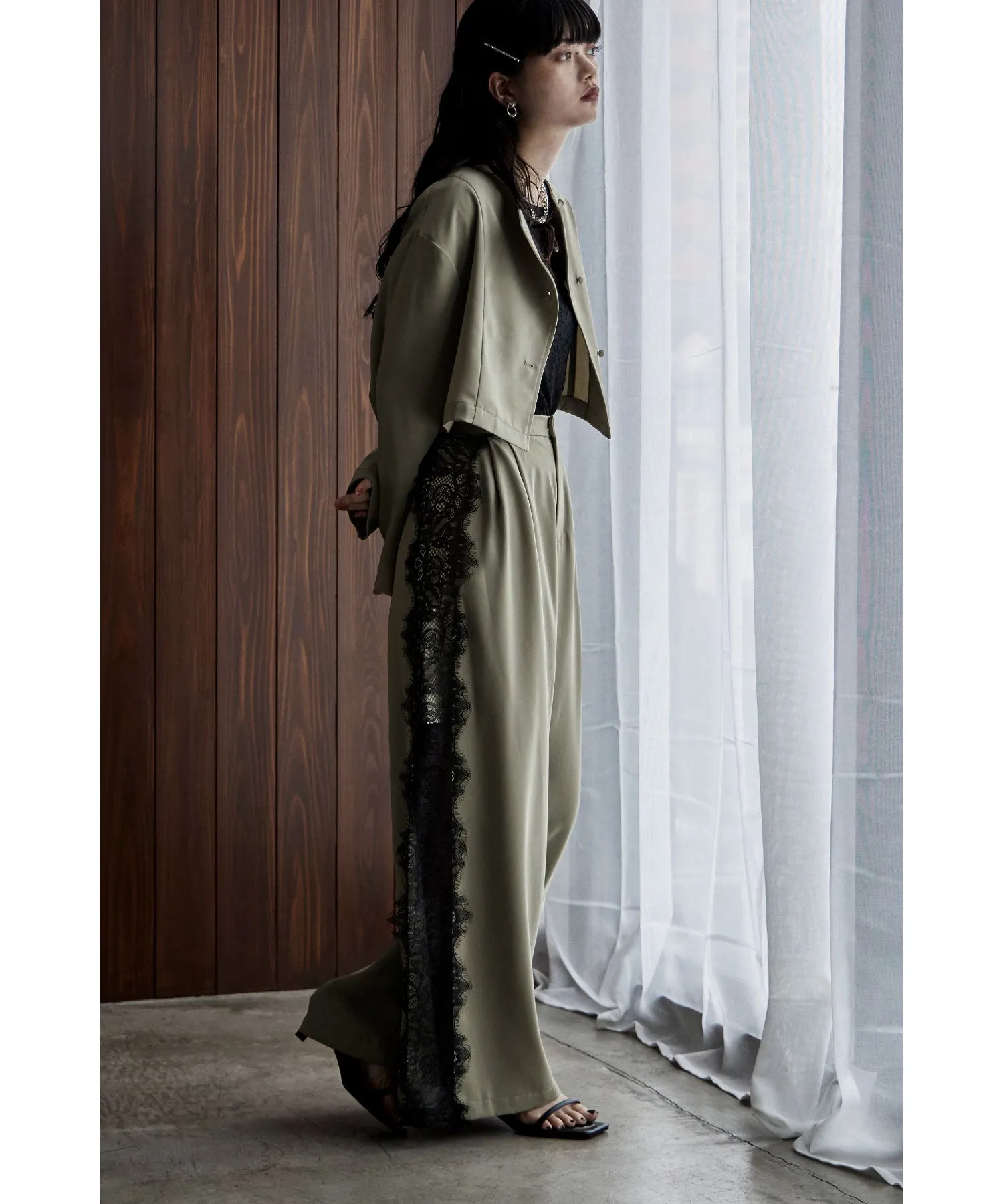 Asymmetry design jacket & Side lace pants SET UP