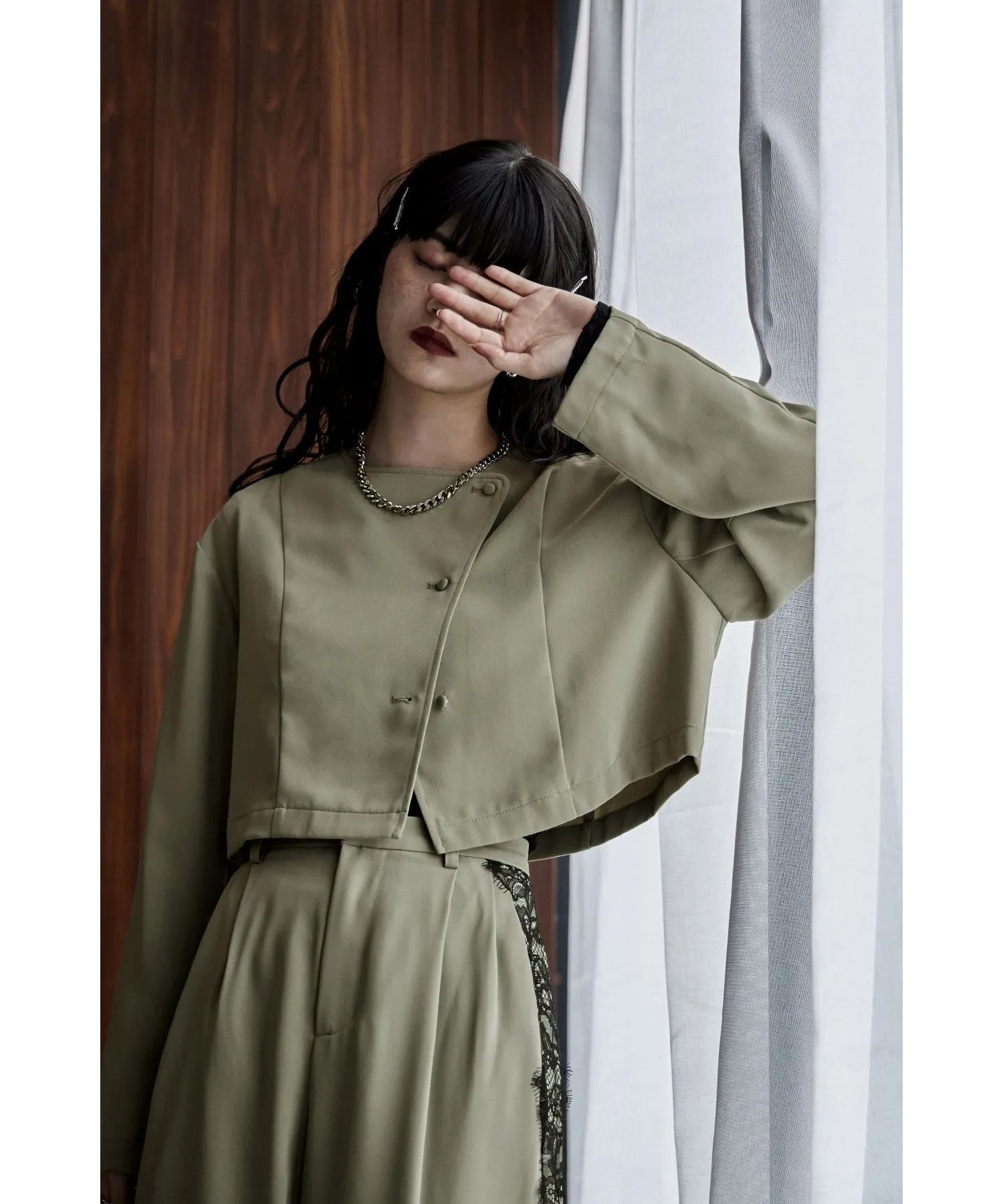 Asymmetry design jacket & Side lace pants SET UP