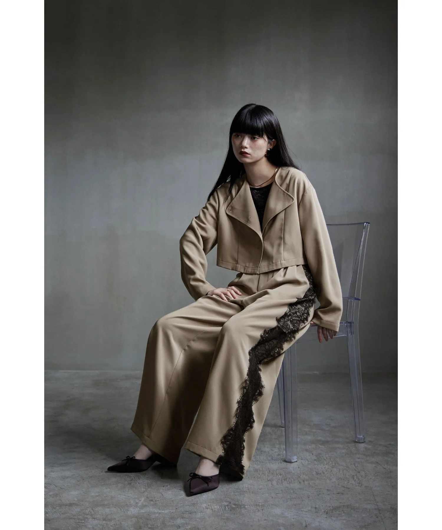 Asymmetry design jacket & Side lace pants SET UP