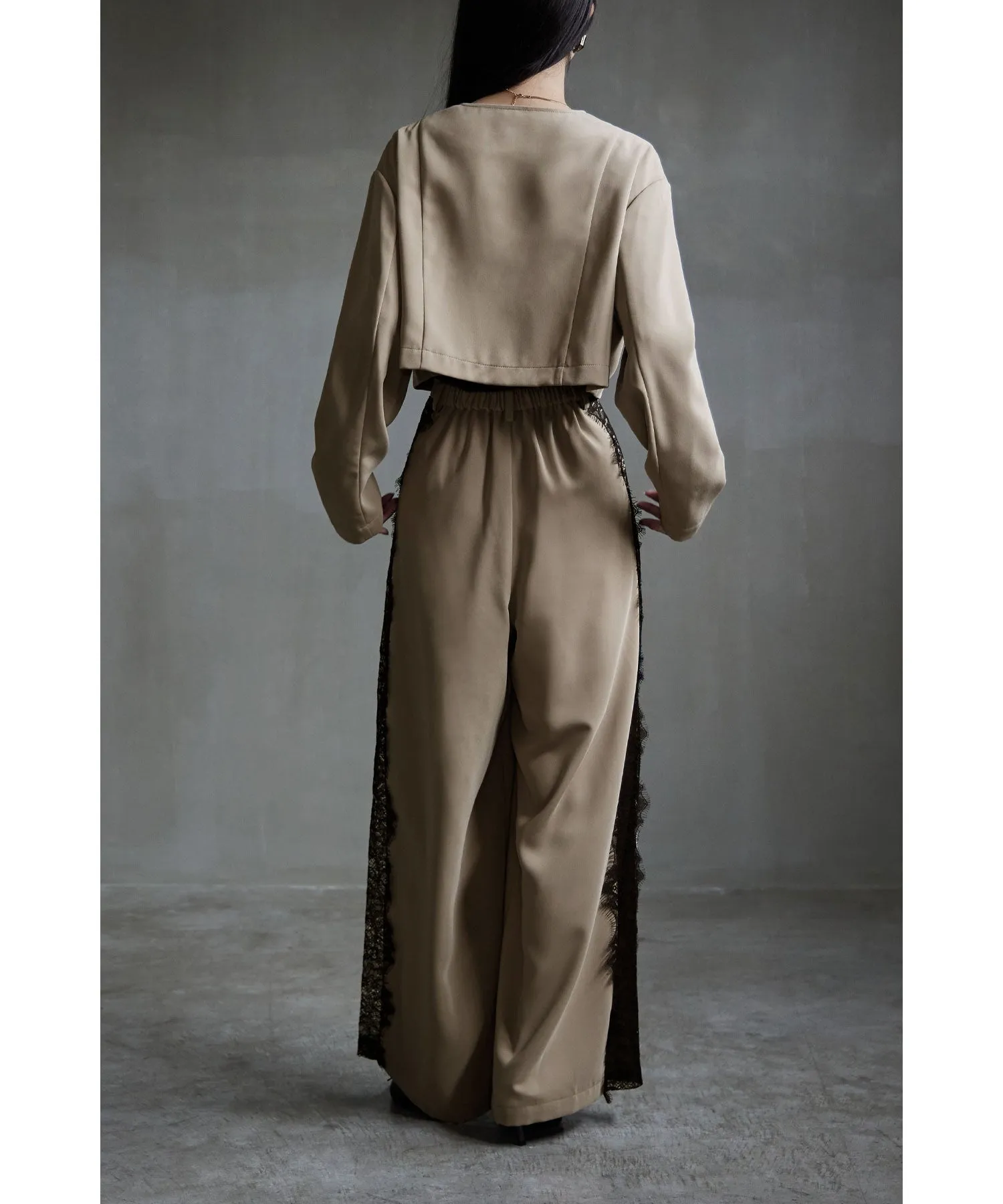 Asymmetry design jacket & Side lace pants SET UP