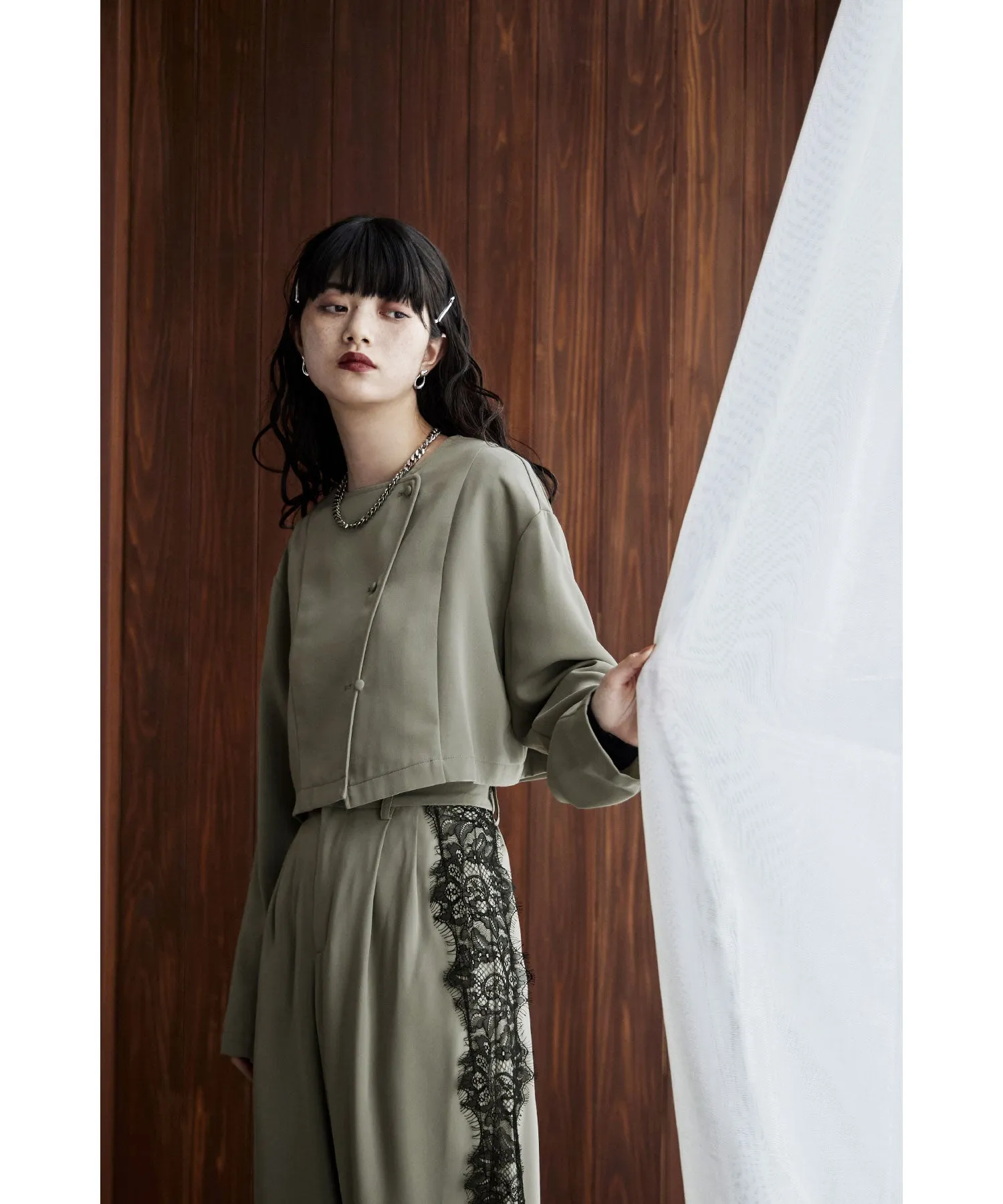 Asymmetry design jacket & Side lace pants SET UP