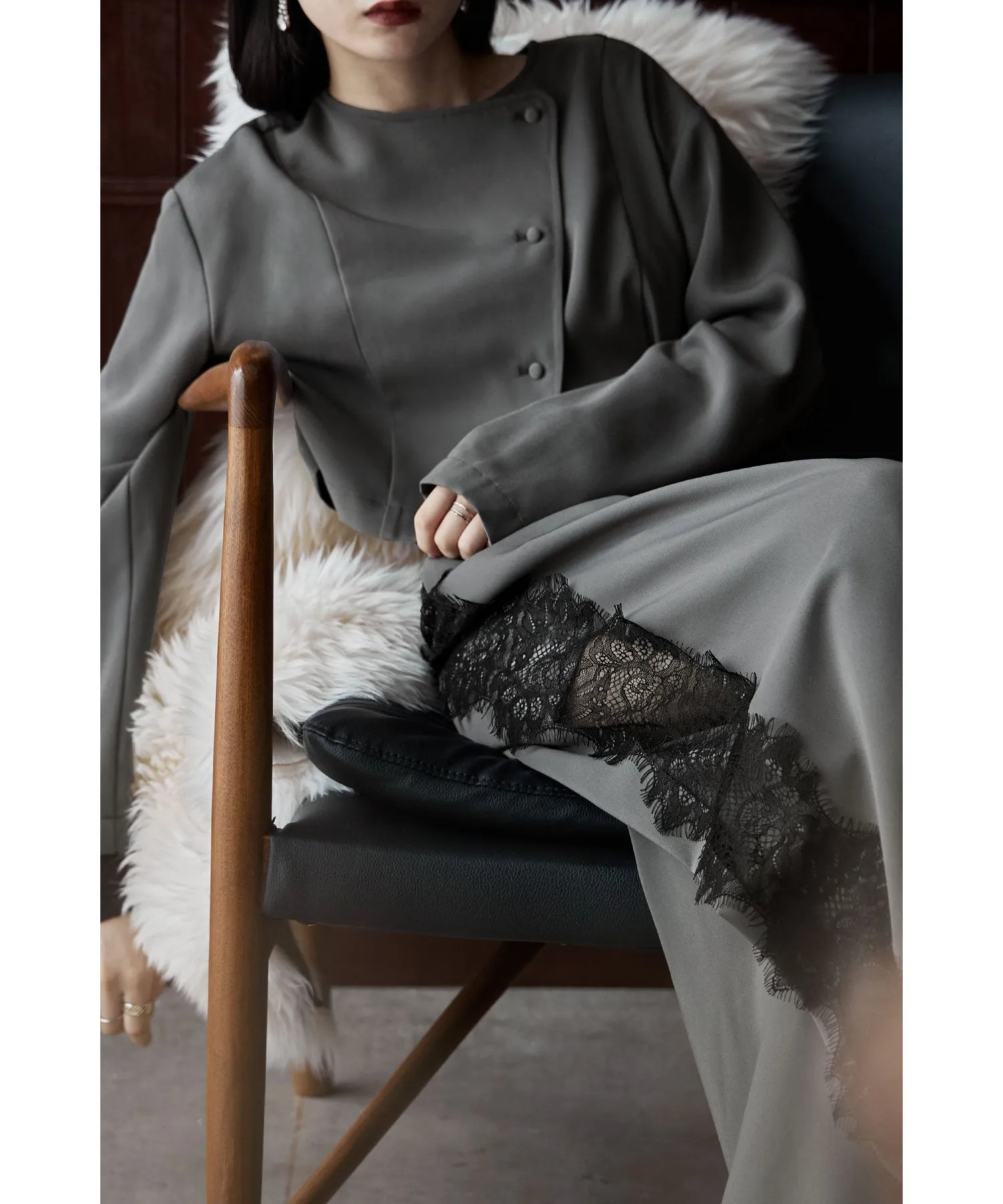 Asymmetry design jacket & Side lace pants SET UP