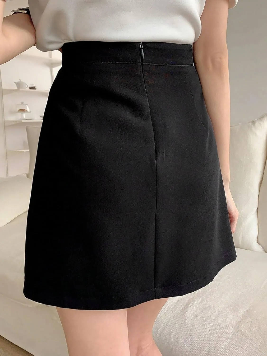 Athletic Casual Plain Mid Waist Zipper Solid Slit Hem Regular Fit Skort for Womens