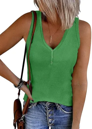 ATHMILE Womens Tank Tops Summer V Neck Sleeveless Ribbed Button Casual Henley Basic Shirts