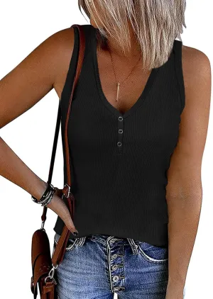 ATHMILE Womens Tank Tops Summer V Neck Sleeveless Ribbed Button Casual Henley Basic Shirts