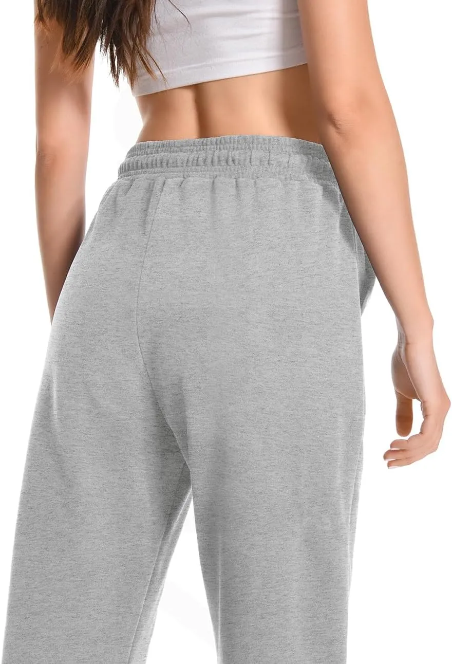 Auriviz Widen Waistband Sweat Pants for Women Exposed Pockets Lounge Sweatpants Straight Leg Pants 29 Inseam