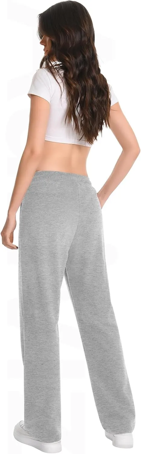Auriviz Widen Waistband Sweat Pants for Women Exposed Pockets Lounge Sweatpants Straight Leg Pants 29 Inseam