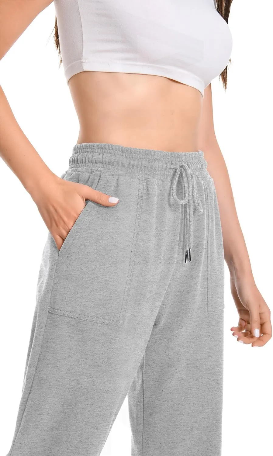 Auriviz Widen Waistband Sweat Pants for Women Exposed Pockets Lounge Sweatpants Straight Leg Pants 29 Inseam