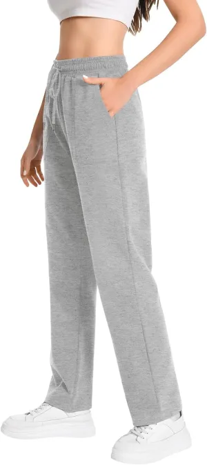Auriviz Widen Waistband Sweat Pants for Women Exposed Pockets Lounge Sweatpants Straight Leg Pants 29 Inseam