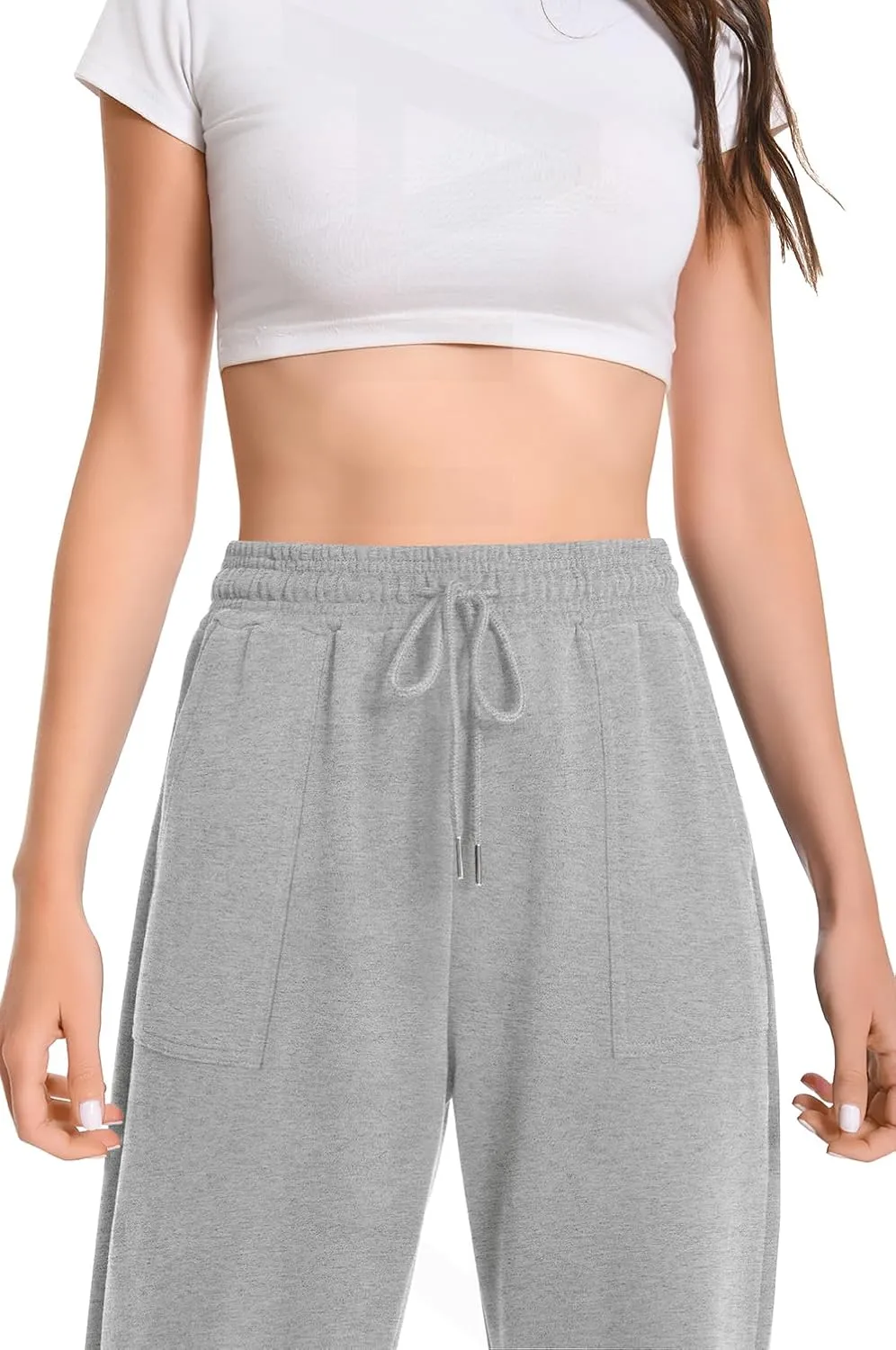 Auriviz Widen Waistband Sweat Pants for Women Exposed Pockets Lounge Sweatpants Straight Leg Pants 29 Inseam