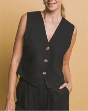Aurora Button Down Sleeveless Vest (Assorted Colors)