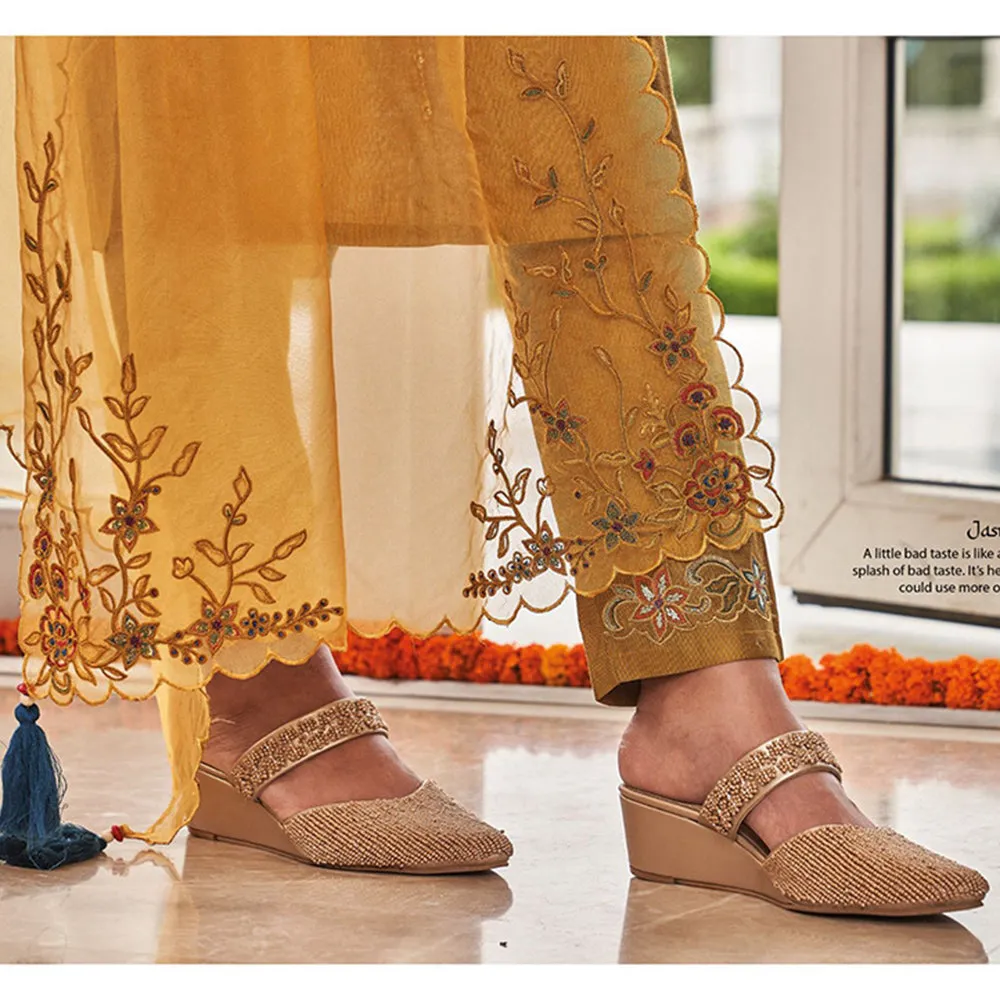 Autumnlane Grishma Yellow Handwork & Embroidery Kurta (Set of 3)