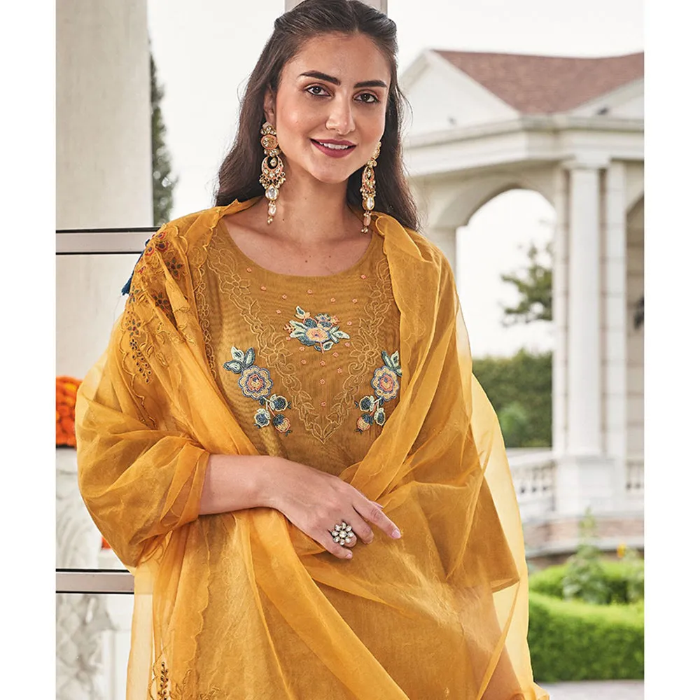 Autumnlane Grishma Yellow Handwork & Embroidery Kurta (Set of 3)