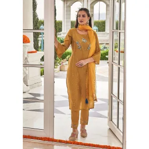 Autumnlane Grishma Yellow Handwork & Embroidery Kurta (Set of 3)