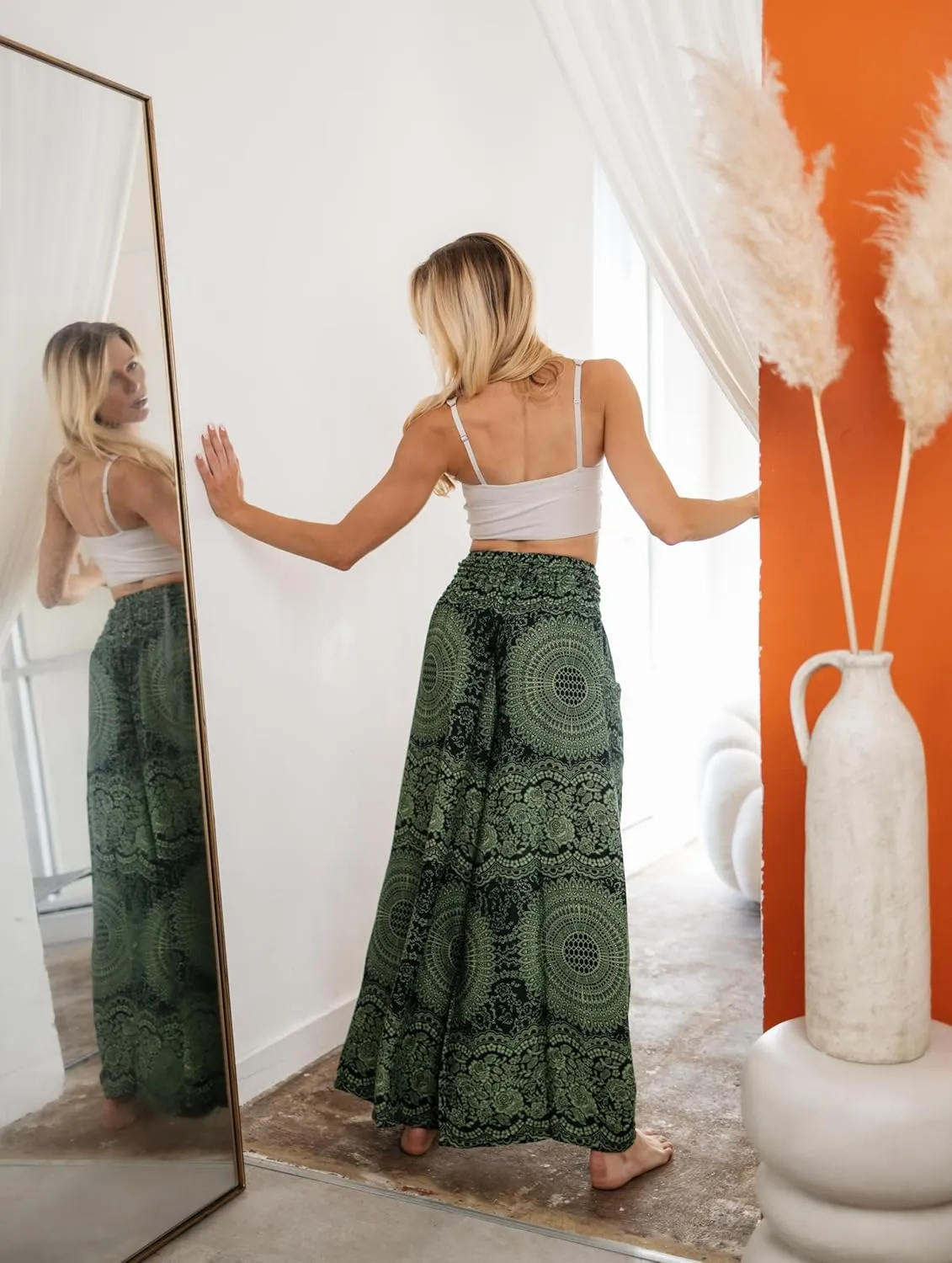 B BANGKOK PANTS Women's Boho Palazzo Pants Yoga Wide Leg Pants