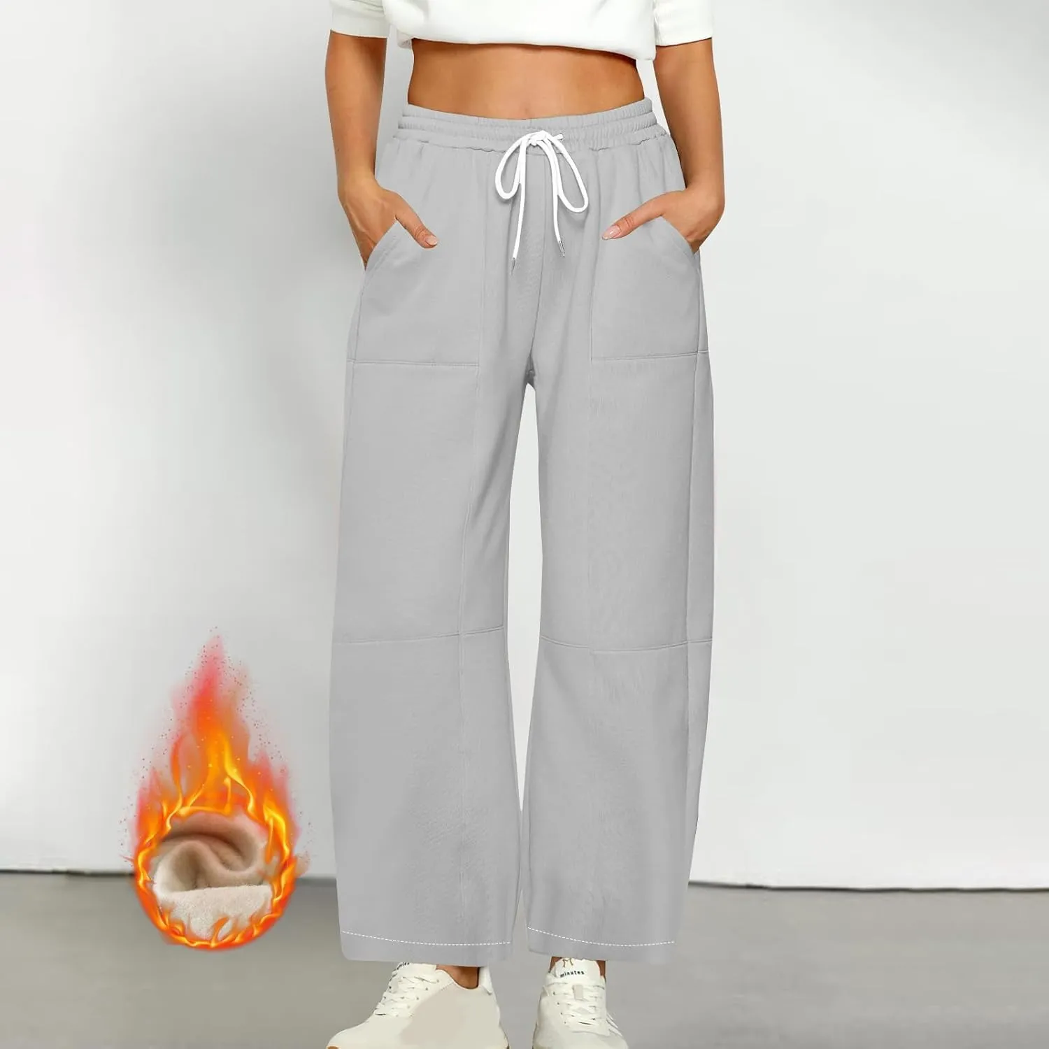 Baggy Sweatpants Women Sherpa Fleece Lined Pants Thick Sweatpants High Waist Wide Leg Pants Drawstring Trousers Pocket